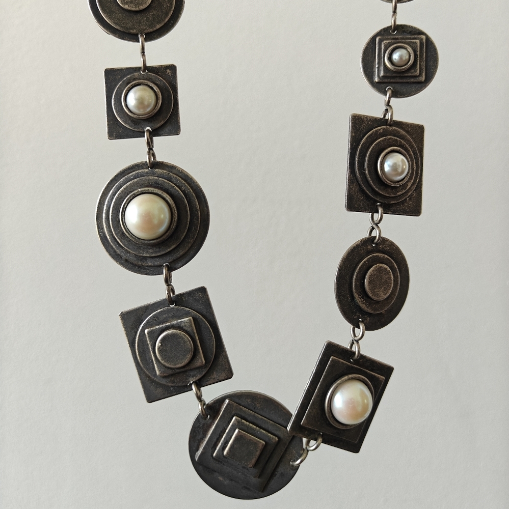 Vintage Martha Sturdy Vancouver  Geometric Pewter Necklace
